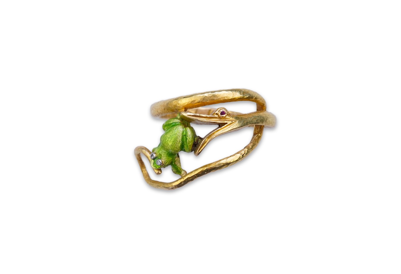 An unusual gold and enamel novelty ring